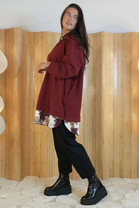 Oris 2 in 1 Pocketed Shirt Sweatshirt Barocco Burgundy